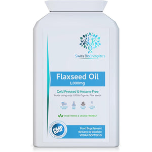 Flaxseed Oil Capsules 1000Mg – 90 Vegan Soft Gels - High in Omega 3, 6, 9 - Made with Only Cold Pressed, Hexane Free Organic Flax Seed - Manufactured in the UK