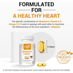 Ubiquinol Coq10 600Mg Softgels - Active Form of Coq10 plus Vitamin E & Omega 3 6 9 - Advanced Antioxidant Coenzyme Q10 Supplement for Heart & Brain (60 Count, (Pack of 1))