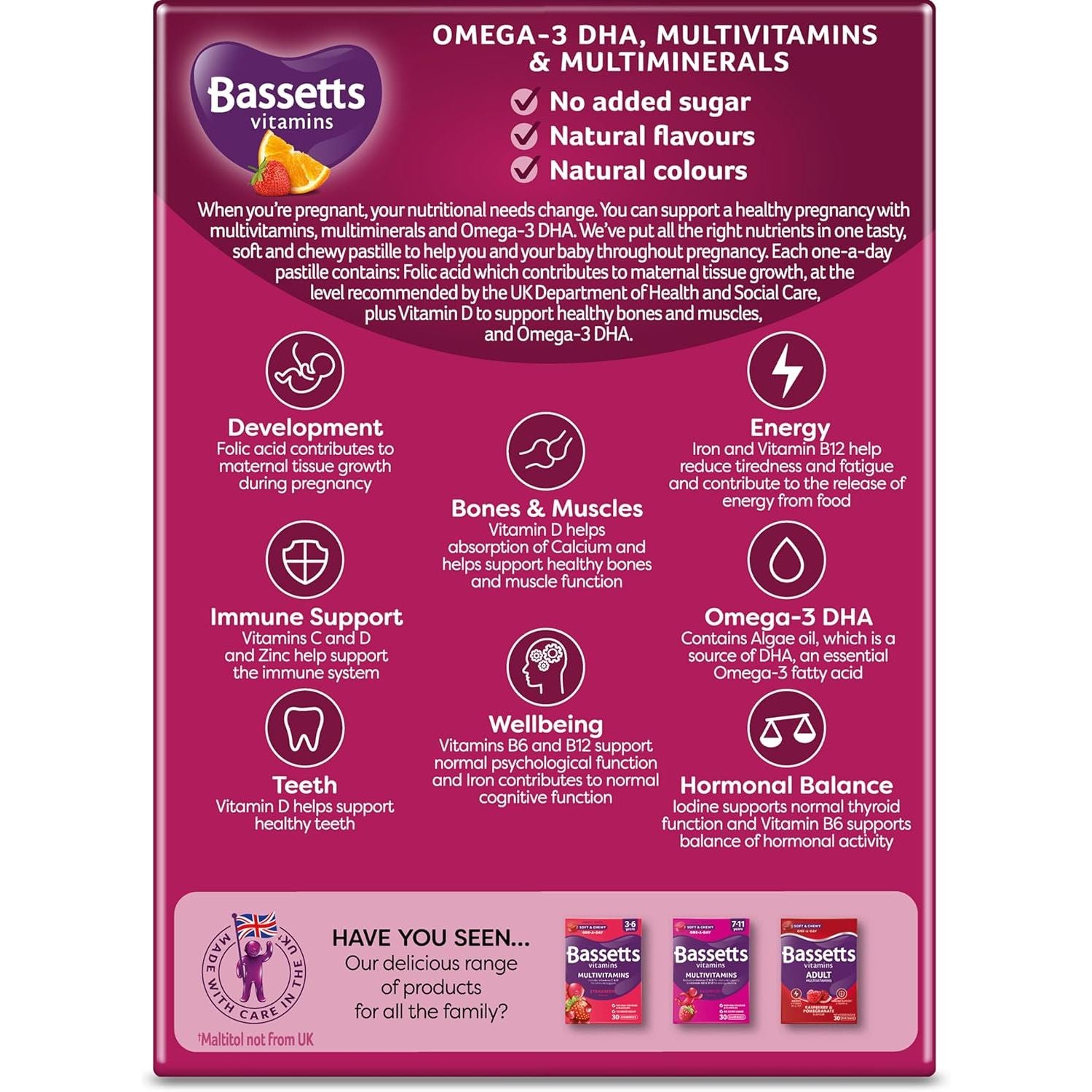 Bassetts Vitamins Pregnancy Omega-3 DHA Multivitamins & Multiminerals Strawberry & Orange Flavour 30 Gummy Pastilles