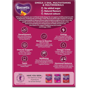 Bassetts Vitamins Pregnancy Omega-3 DHA Multivitamins & Multiminerals Strawberry & Orange Flavour 30 Gummy Pastilles