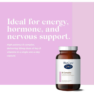 Biocare B Complex | Vitamins B1, B2, B3, B5, B6, B12, C & Biotin for Energy, Nervous & Hormone Support | Suitable for Vegetarians and Vegans | 90 Capsules