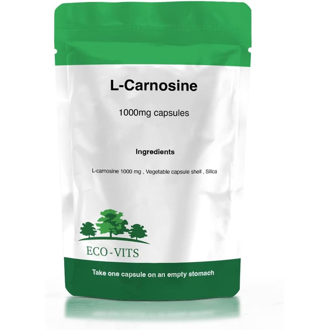 ECO-VITS L-CARNOSINE (1000MG) 120 CAPS. Recyclable Packaging. Sealed Pouch