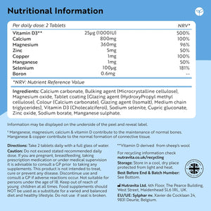 Calcium Magnesium & Zinc with Vitamin D D3 Copper Selenium Boron and Manganese - 365 Tablets - Nutravita