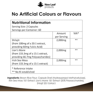 Shilajit Seamoss and Lions Mane Capsules 6000Mg - High Strength Complex - 60% Fulvic Acid Shilajit, Irish Sea Moss, Lions Mane 100% Fruiting Body - Vegan, UK Made 120 Capsules