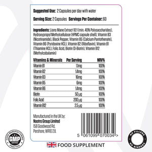 Nootro Labs Essentials Lion'S Mane Capsules (60 Servings), 10000Mg Lions Mane Supplement with Vitamin B Complex to Support Focus and Brain Function