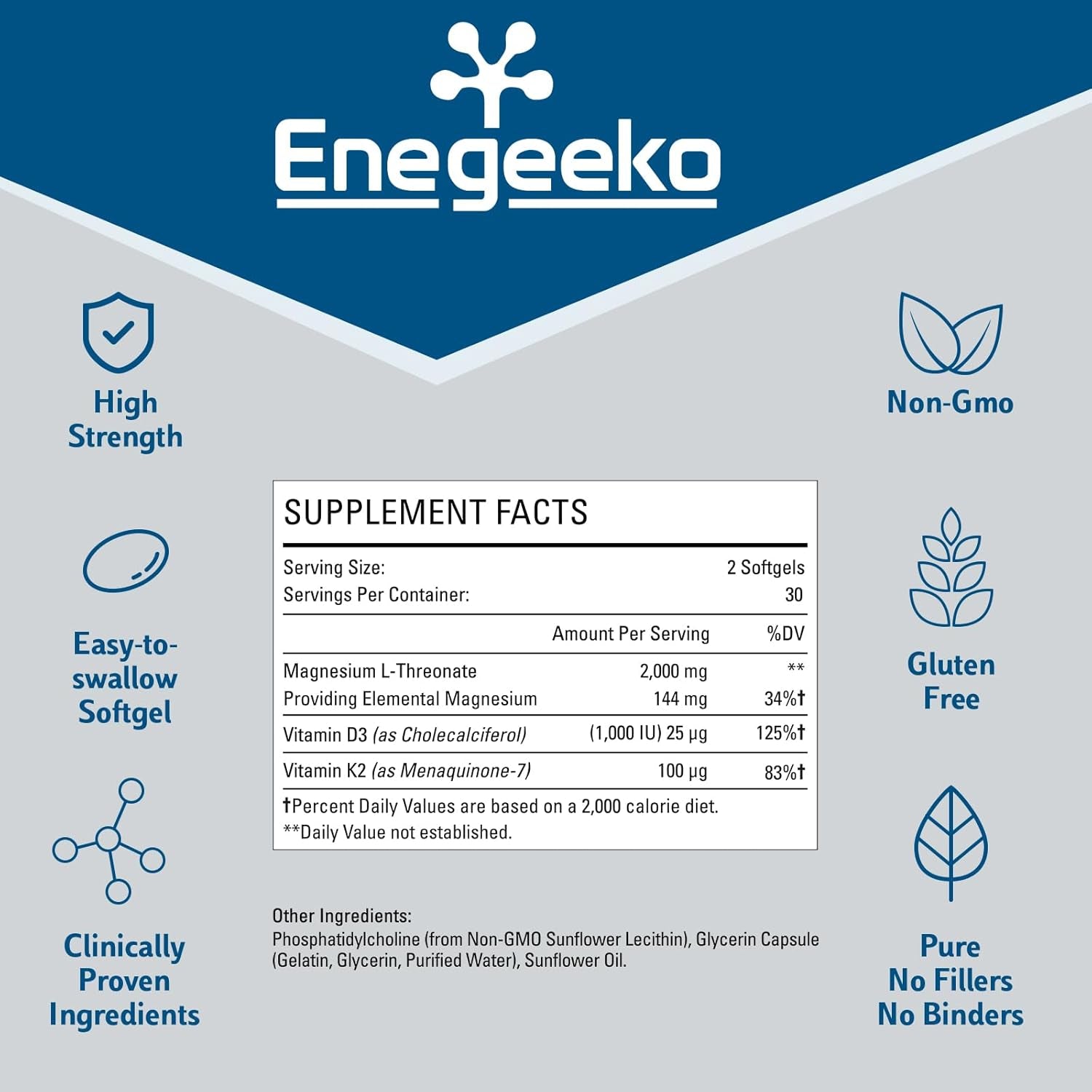 Liposomal Magnesium Softgels 2000Mg - Magnesium Supplement with Vitamin D3 & K2 Non-Gmo, Gluten-Free 60 Softgels