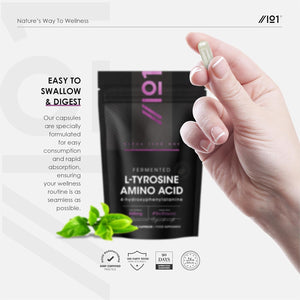 Fermented L-Tyrosine 500Mg with Bioperine - 120 Capsules - Essential Amino Acid Support (120 Day Supply) by Alpha01