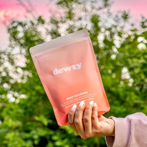 Dewty Collagen Powder - 6400Mg Peach Flavour Daily Collagen Supplement for Women - 6400Mg of Collagen with Hyaluronic Acid, Biotin & Retinol, Beneficial for Skin, Hair, Nails & Joints (28-Day Pouch)