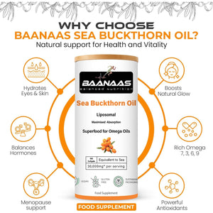 LIPOSOMAL Sea Buckthorn Oil Capsules 30,000Mg | 180 Count | High Strength Vegan Supplement | Source of Omega 7 Essential Fatty Acids | No Artificial Preservatives | by Baanaas