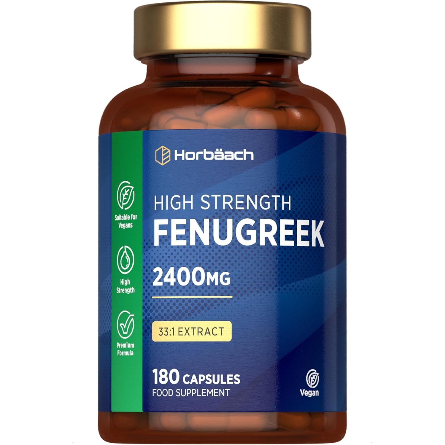 Fenugreek Capsules 2400Mg | Fenugreek Seed Extract | 180 Vegan Powder Capsules | High Strength | by Horbaach