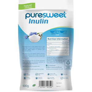 Puresweet® Premium Inulin Prebiotic Fibre Powder 500G - Chicory Root, 100% Pure Inulin, Highly Soluble, Made in the EU, Fructo Oligosaccharide (FOS), Gluten Free, Vegan.