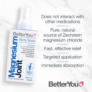 Betteryou Magnesium Joint Body Spray, Magnesium Chloride and Glucosamine, Effective Support for Joints and Muscles, Supports Relaxation, 100Ml Magnesum Oil Supplement