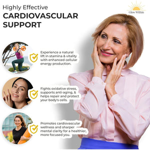 Glow within Liposomal Coq10 Ubiquinol 400Mg per Serving | Coenzyme Q10 Supplement with Resveratrol | Supports Heart and Brain Health, Fertility, Energy Boosting, Fatigue Reducing | Enhanced Absorption