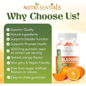 Bladder Support Supplement- 4000Mg Pumpkin Seed Oil Extract Gummies to Help Support Healthy Bladder Function & Prostate Health- Orange Flavour, Vegan, Non-Gmo Bladder Control Tablets