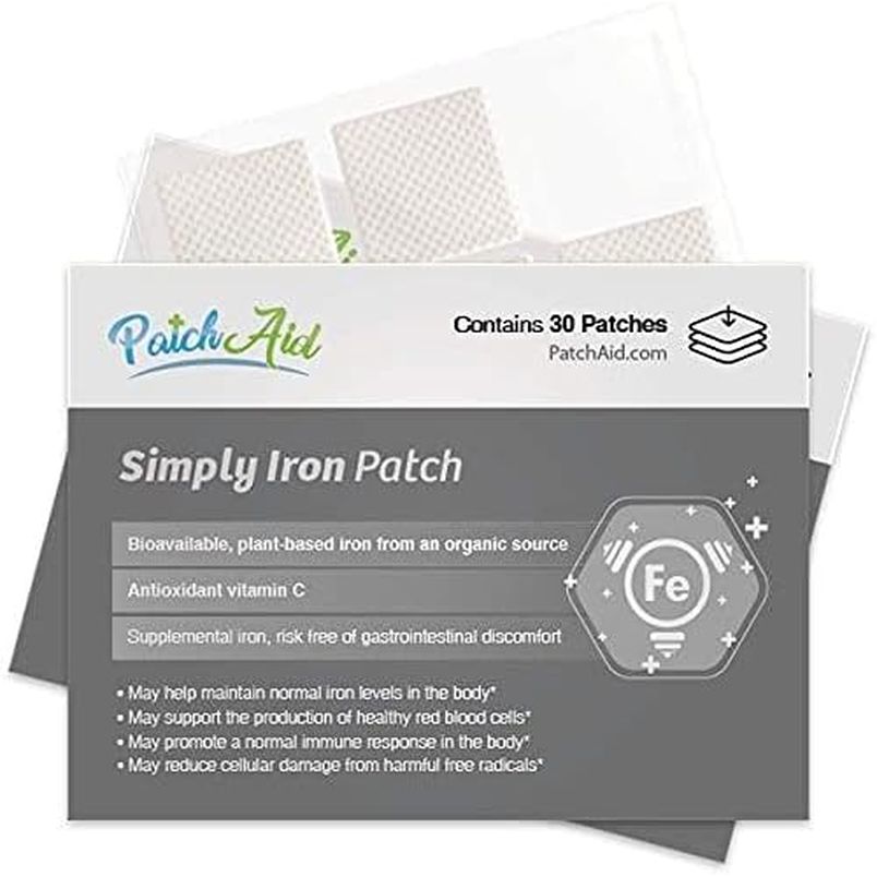 Patch Aid Simply Iron - 30 Daily Topical Patches. 100% Natural & Vegan. Allergy & Filler Free. High Absorption and More Bioavailable. Suitable for Sensitive Stomachs & Bariatric.