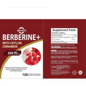 Berberine HCL Supplement Berberine 1200Mg Serving HCL 120 Capsules - plus Pure True Ceylon Cinnamon,Healthy Weight for Both Men and Women, 2 Month Supply