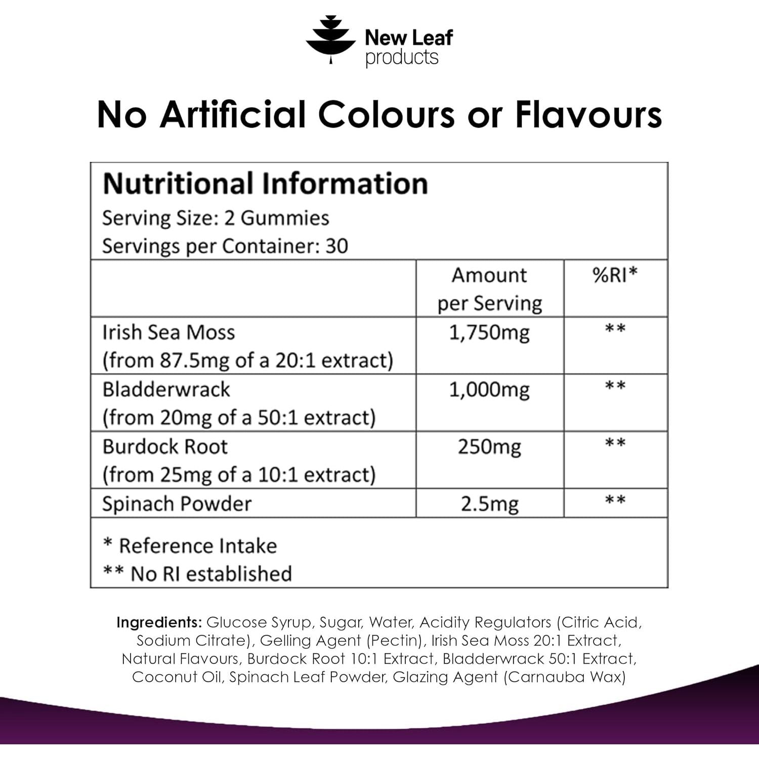 Sea Moss Gummies - Enriched with Irish Sea Moss, Burdock Root and Bladderwrack - High Strength 3000Mg Vegan Gummy - Seamoss Gummies Made in UK by New Leaf 60 Gummys