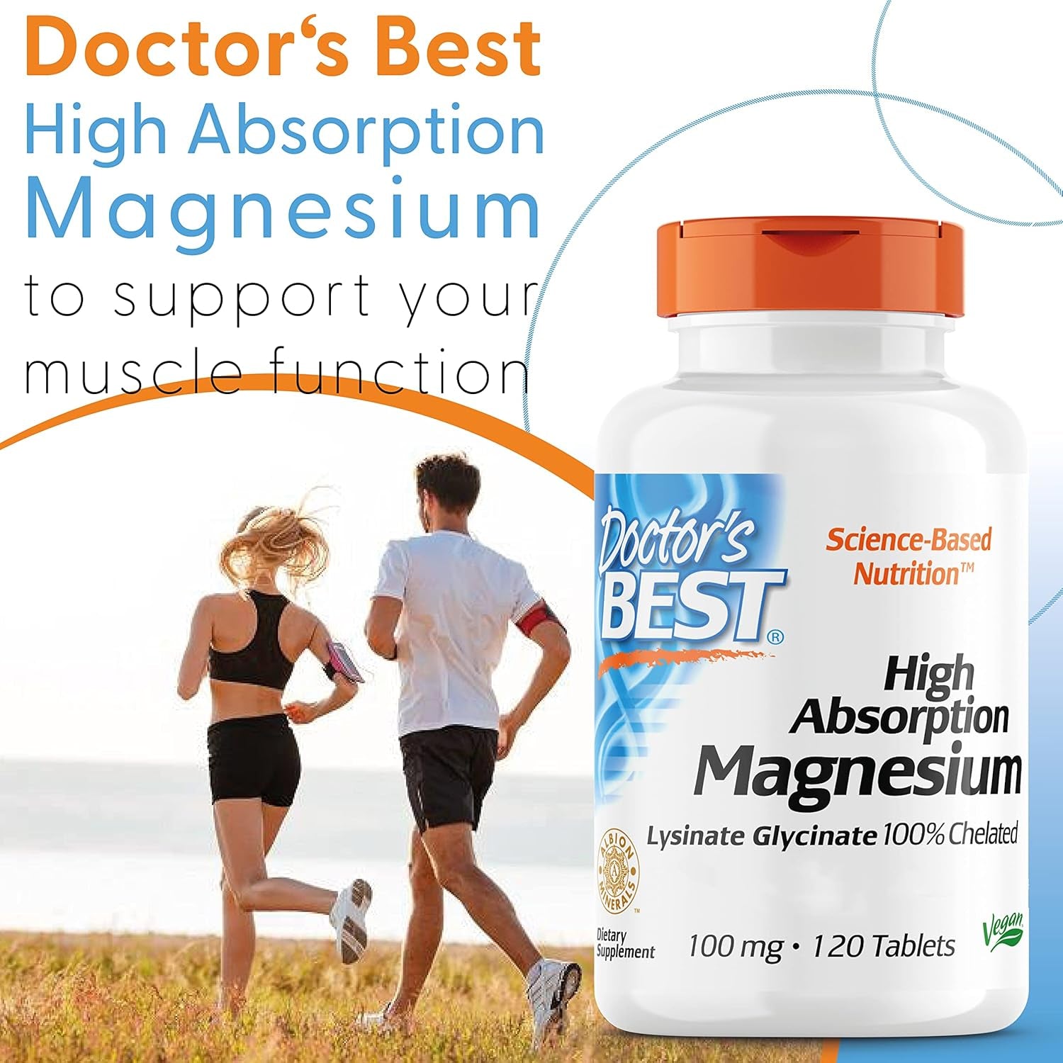 Doctor'S Best, High Absorption Magnesium, 100% Chelated with TRAACS, with Glycine and Lysine, 120 Vegan Tablets, Soya-Free, Gluten-Free, Non-Gmo