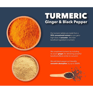 Turmeric Tablets 4000Mg per Serving (2400Mg Turmeric, 1400Mg Ginger, 200 Mg Black Pepper) | 180 High Strength Curcumin Tablet Supplements| Vegan and Gluten Free | UK Made