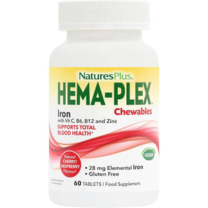 Naturesplus Hema Plex Chewable Iron - Gentle Iron Supplement with Vitamin C, Methyl B12, Folate - Blood Health, Immune, Energy - Vegan, Gluten Free - 60 Chewable Tablets
