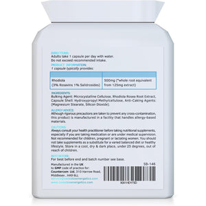Rhodiola 500Mg (3% Rosavins - 1% Salidrosides) Whole Root Equivalent – 60 Capsules - Suitable for Vegetarians and Vegans