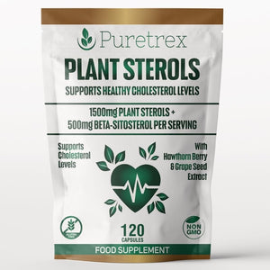 PURETREX Plant Sterols 2000MG Complex with Beta-Sitosterol - Supports Healthy Cholesterol Levels - with Hawthorn Berry & Grape Seed Extract - 120 Capsules - Gluten-Free & Non-Gmo Food Supplement