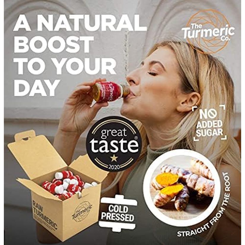 The Turmeric Co Ginger Shots - 28X60Ml Fresh & Raw Pressed Ingredients Turmeric and Ginger Immune System Booster Shots, Natural Energy Drink, No Added Sugars, Created by a Premier League Footballer