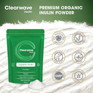 Organic Inulin Powder | 250G | Prebiotic Fibre Supplement | Soluble Fibre Powder for Gut Health & Digestion | by Clearwave Health