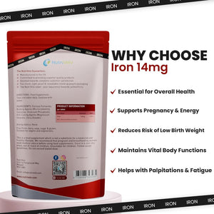 Iron Tablets High Strength 14Mg | 365 Count | 12 Months Supply | Vegan Iron Supplements for Women and Men | Ferrous Fumarate Energy | Reduces Tiredness and Fatigue | UK Made Vitamin