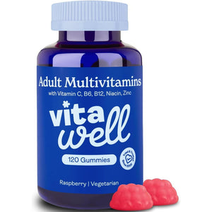 Vitawell Adult Multivitamin Gummies - 120 Raspberry Flavour Gummies (2 Month Supply) | Complex Vitamin D Formula | Chewable Multivitamins for Men & Women | Immune Support | 10 Essential Adult Vitamin
