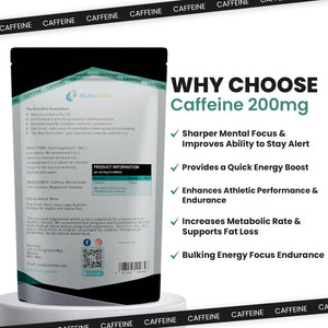 Caffeine 200Mg Tablets for Energy Boost, Mental Focus, Alertness, Weight Loss & Increase Workout Performance | Vegan