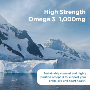 Healthspan High Strength Omega 3 1,000Mg (120 Capsules) | Supports Brain, Eye & Heart Health | 120Mg DHA & 170Mg EPA per Capsule | Highly Purified to Remove Toxins | Sustainably Sourced Fish Oil