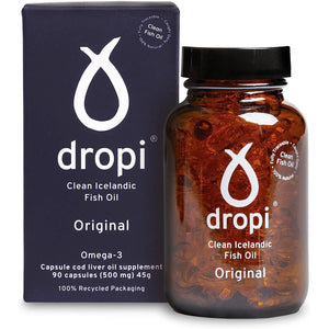Dropi Icelandic Fish Oil - Extra Virgin Cod Liver Oil (EVCLO) - Natural Source of Vitamin a & D3 - Cold-Processed, Traceable & Pure from the Westfjords Pristine Atlantic Fishing Grounds (90 X 500Mg)