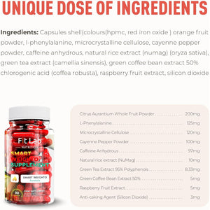 Fit Lab - Smart Weighto Management, Food Supplement - 90 Capsules - Vegan, Halal and Vegetarian Supplements for Women and Men - 45 Days Supply - Gym Essentials