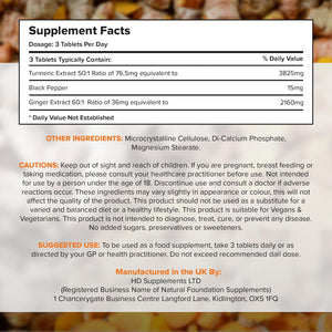 Turmeric Curcumin & Black Pepper with Ginger | 120 Tablets | Made in the UK | Supplement for Men & Women | Vegan Friendly & Gluten Free (120)