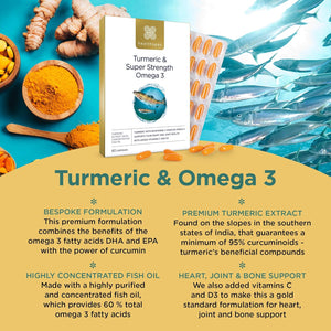 Healthspan Turmeric & Omega 3 | 60 Capsules | Added Vitamin C & Vitamin D3 | Heart, Joint & Bone Health | Sustainably Sourced