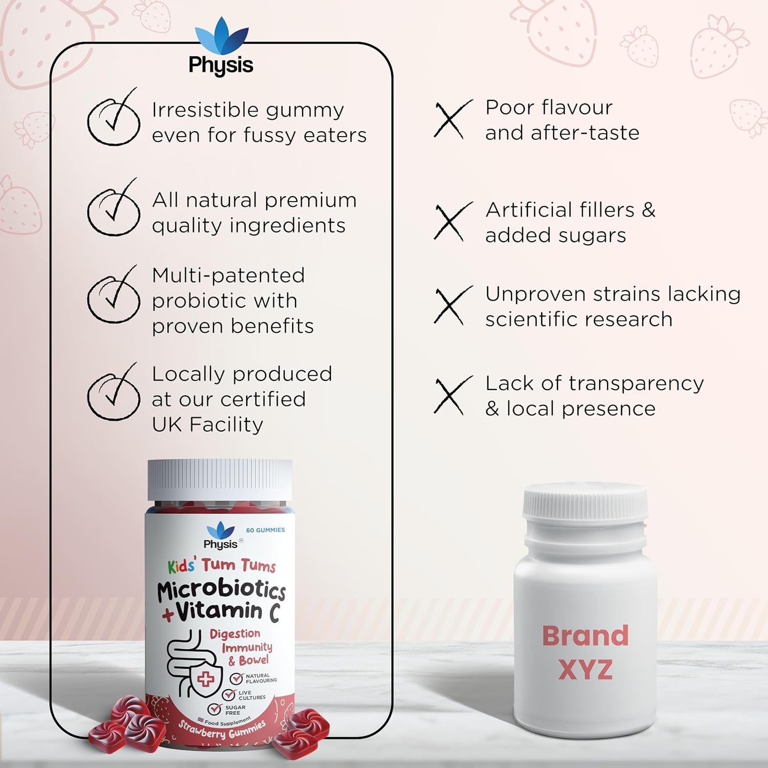 Physis Kids Probiotics Gummies with Vitamin C | 60 Gummies | Probiotics for Children | Chewable Kids Vitamins | Childrens Gut Health | Ages 2+