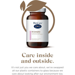 Biocare B Complex | Vitamins B1, B2, B3, B5, B6, B12, C & Biotin for Energy, Nervous & Hormone Support | Suitable for Vegetarians and Vegans | 90 Capsules