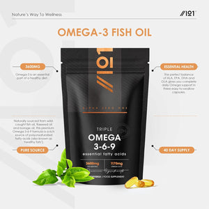 Omega 3-6-9 Fish Oil 3600Mg - 120 Softgels - Wild-Caught Fish Oil with Flaxseed Oil & Borage Oil - Rich in ALA EPA GLA & DHA – No Additives (60 Day Supply) by Alpha01