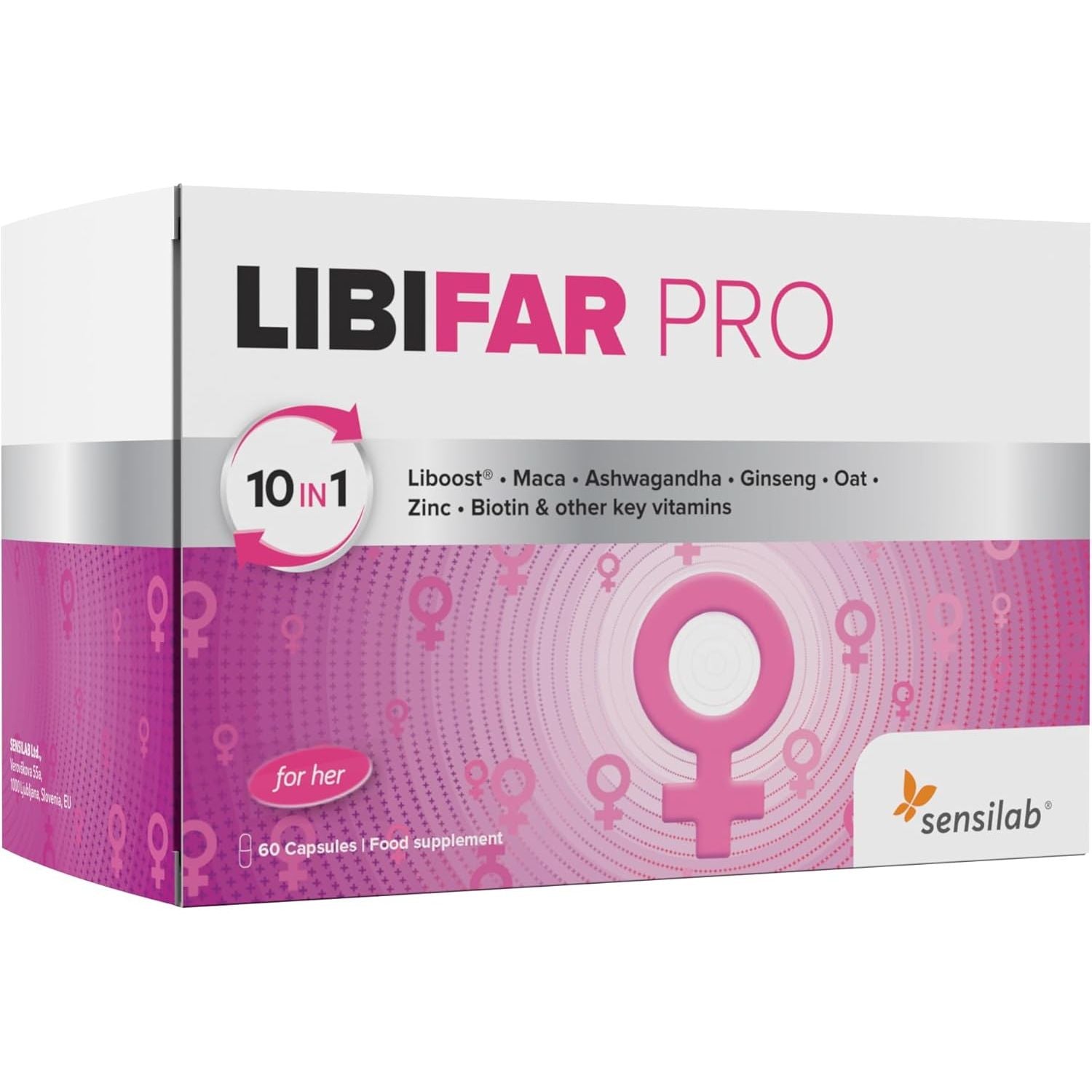 Libido Booster for Women with Liboost, Maca, Ashwagandha, Ginseng, Zinc, Biotin, Vitamin D, Vitamin B6, and Vitamin B12, 60 Capsules Libifar PRO by Sensilab