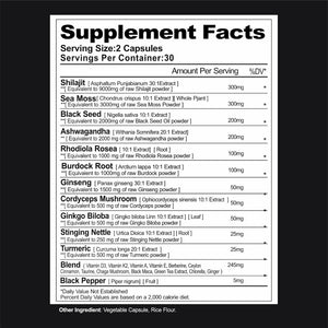 Aurazon Pure Himilayan Shilajit Enriched with Ashwagandha,Sea Moss,Black Seed Oil & Rhodiola Rosea, High Strength 23500 Mg Shilajit Complex Capsules with 2 Months Supply for Both Men and Women