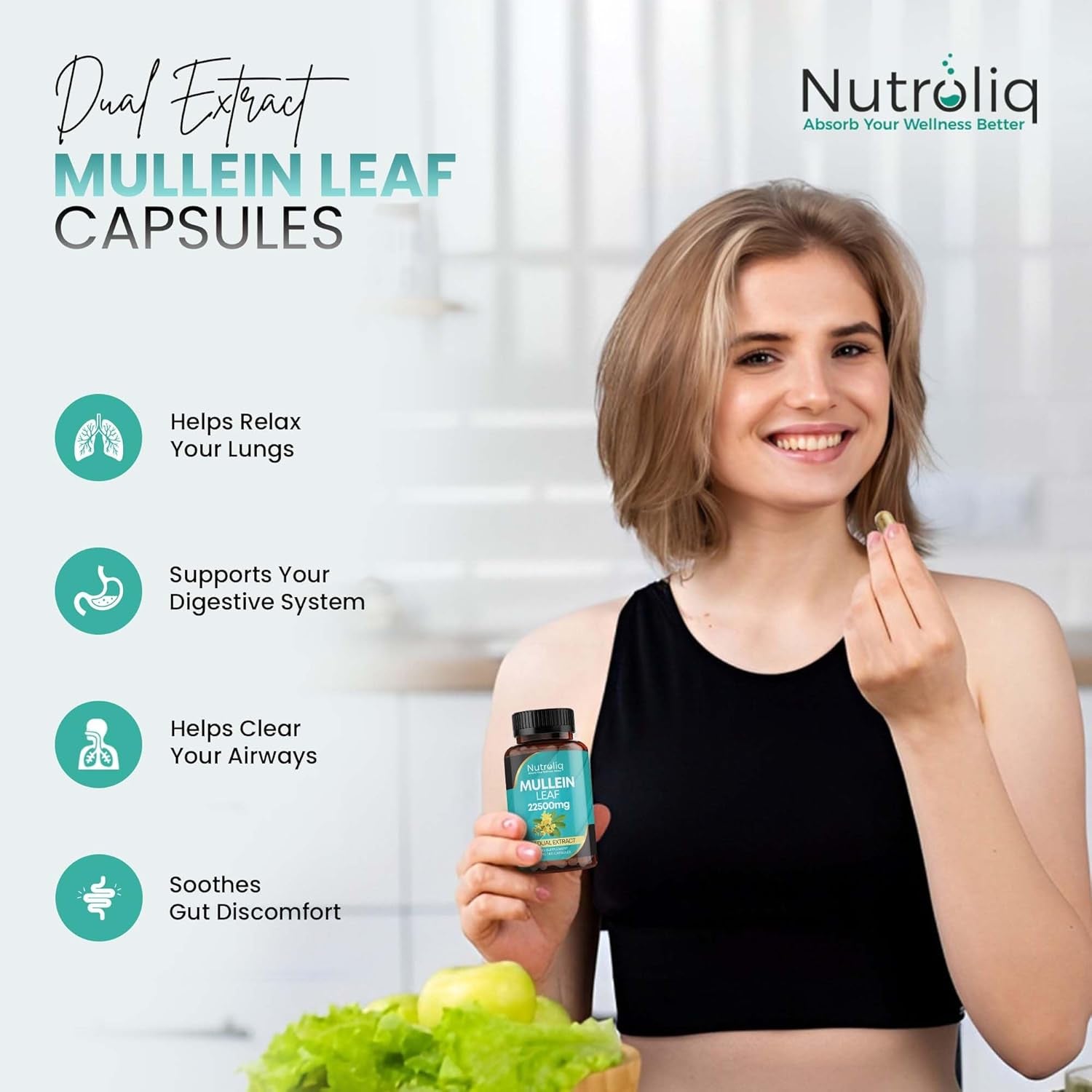 Nutroliq Mullein Leaf 50:1 Extract - Vegan, Non-Gmo Digestive Wellness & Sleep Support Supplement, 450Mg per Capsule, 60 Capsules (2-Month Supply)