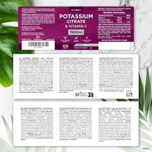 Potassium Supplement High Strength 1500Mg with Vitamin C | Electrolyte Tablets | Potassium Citrate | 120 Count | 100% Vegan | by Horbaach