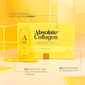 Absolute Collagen Marine Liquid Collagen Supplement for Women | New Lemon Flavour, Supports Hair, Nail & Skin Health, 8000Mg of Hydrolysed Collagen per Sachet, Vitamin C | 14 Sachets