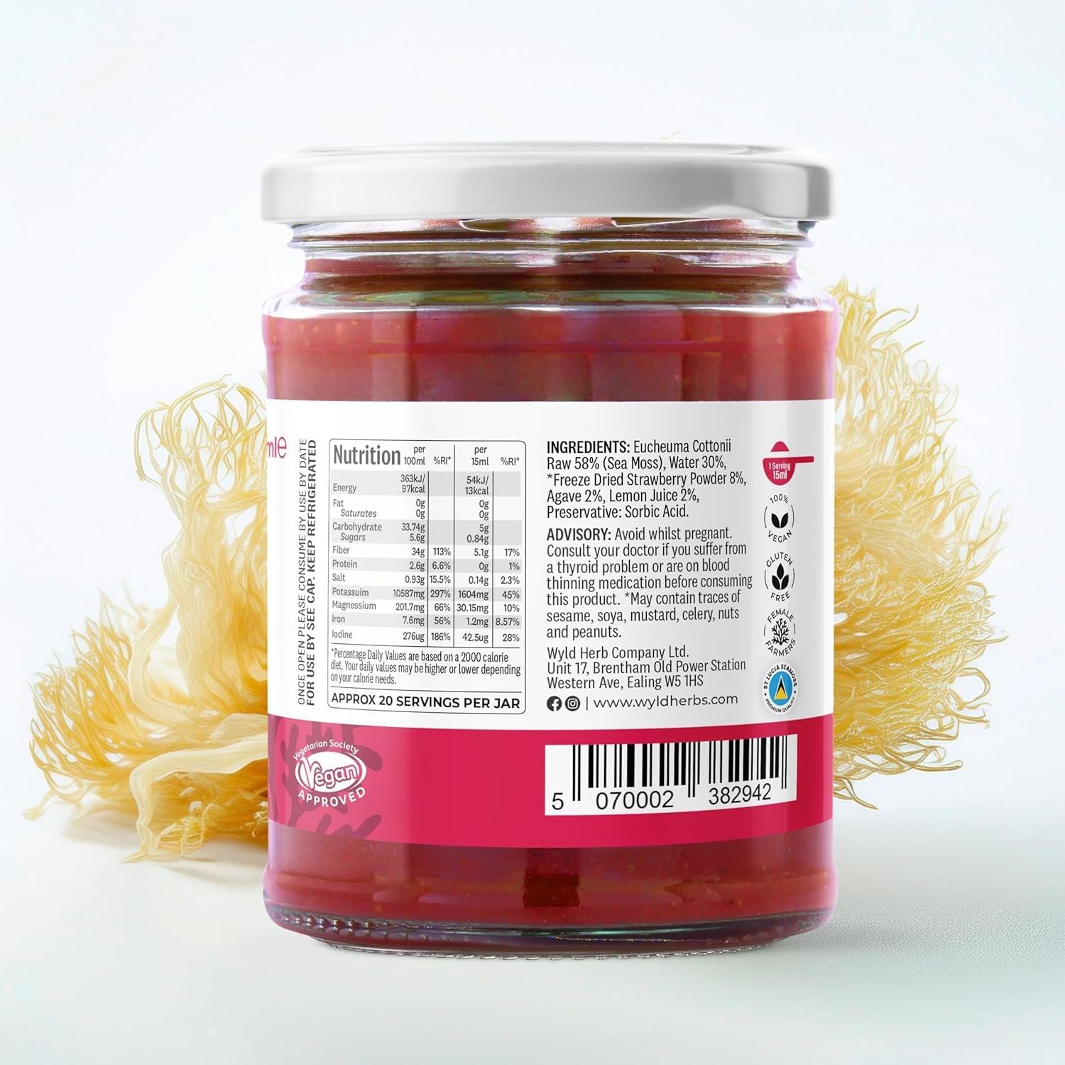 Wyld Herbs All-Natural Strawberry Infused Sea Moss Gel | 100% Wildcrafted Dr Sebi Sea Moss | Superfood Rich in Minerals, Proteins & Vitamins - Vegan & Gluten Free Sourced from the Caribbean 300ML