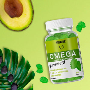 Weider Omega Gummies (50 Gums) Lime Flavour, with Vegan Omega 3-6-9 from Chia and Lax Seed Oil, Gluten Free, No Added Sugar