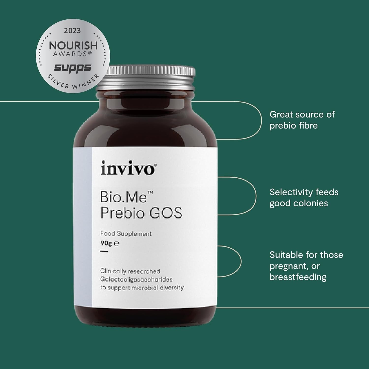 Invivo Bio.Me Prebiotic GOS Powder (90G - 45 Servings per Pack) - Galactooligosaccharides Prebiotic Fibre Supplement to Support Microbial Diversity - Soluble Heat Stable Fibre Powder - Non-Gmo, GMP