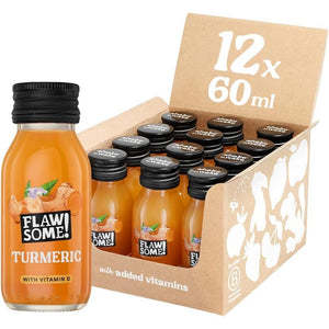 Flawsome! Vitamin D Turmeric Shots (12X60Ml) | Daily Defence | 20Ug of Vitamin D3 (396% RI) in Every Shot | Whole Ingredients, Nothing Artificial, No Added Sugar, Vegan | Bcorp Certified