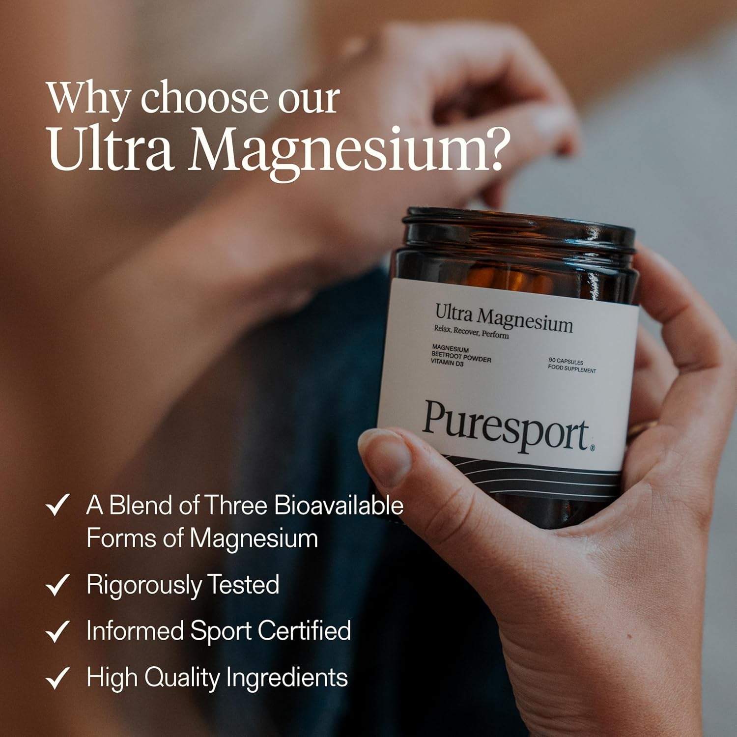 Puresport Ultra Magnesium (90 Capsules) | Supports Recovery & Sleep | Boosts Cardiovascular Health | Maintains Electrolyte & Endurance | Reduces Fatigue | Informed Sport Certified