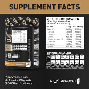 DY Nutrition HIT BCAA 10:1:1 (Orange) with L-Citrulline Malate, Beta Alanine + 12G of Branch Chain Amino Acids 400G Powder, 20 Servings - Optimal Pump & Performance | Non Stim Pre & Intra Workout